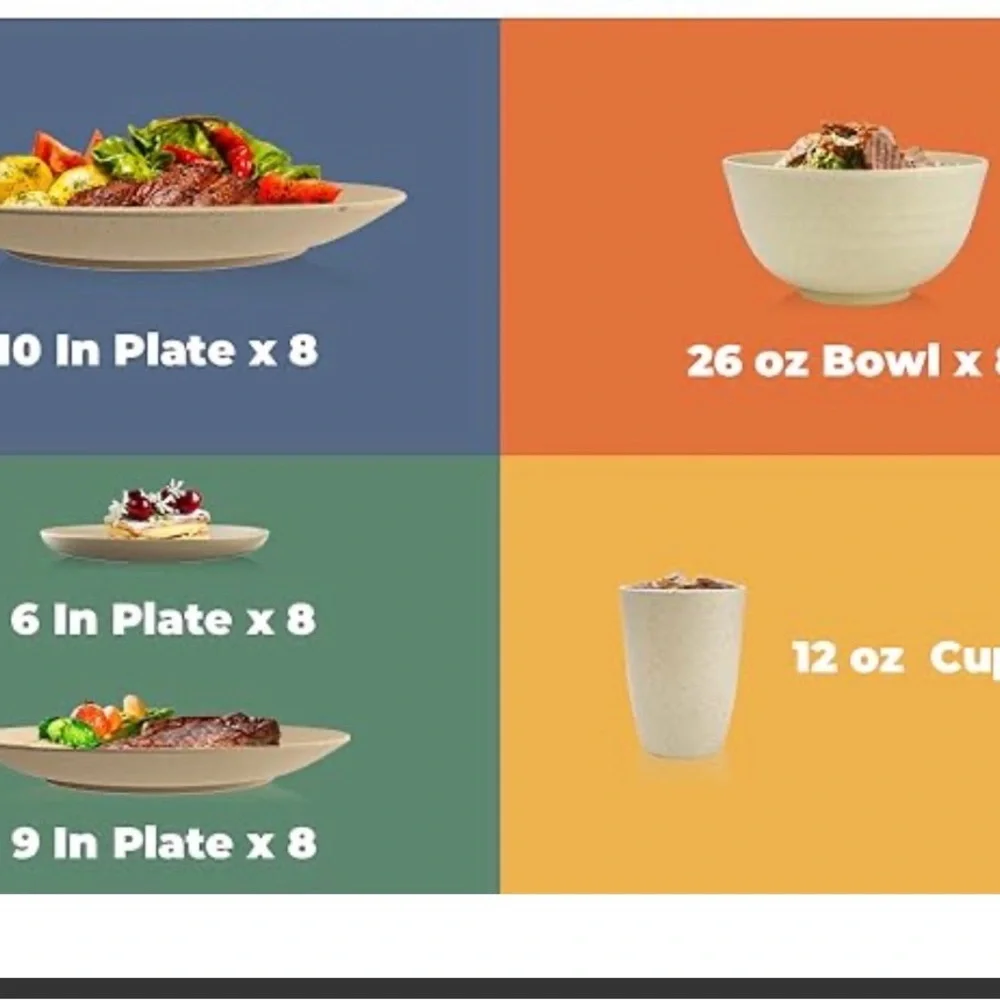 Wheat Straw Dinnerware Set - 40 PCS in Cream - Picture 2 of 2